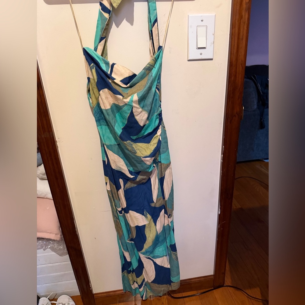 Zara Sleeveless Maxi Dress in Teal, Navy & Cream
